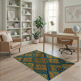Blue and Teal Teal Gold Persian Medallion Area Rug