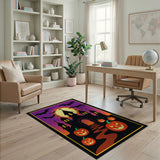 Spooky Haunted Castle Halloween Rug with Jack-o'-Lanterns