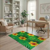 Vibrant Yellow Hibiscus on Green Area Rug