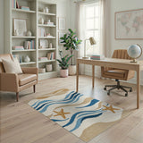 Coastal Blue Waves and Starfish Area Rug