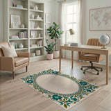 Traditional Persian Elegant Teal Floral Border Area Rug