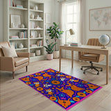 Playful Orange Cats Floral Multi-Color Rug