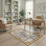 Brown and Tan Geometric Lattice Brown Tan Area Rug