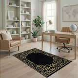 Ornate Gold Filigree Border Traditional Persian Area Rug