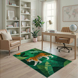 Prowling Tiger Emerald Jungle Area Rug