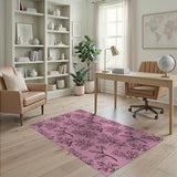 Pink Fern Leaf Daisy Print Area Rug