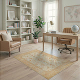 Ornate Ivory Persian Area Rug with Terracotta Florals