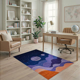 Cosmic Night Sky Area Rug with Purple Planets