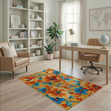 Vibrant Orange Peony Floral Area Rug
