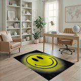 ODIKA Yellow Retro Smiley Face Washable Area Rug - Low Pile Pop Art Non-Slip Rug