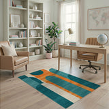 Teal Orange Geometric Arch Area Rug