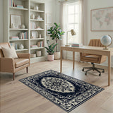 Navy Persian Medallion Floral Area Rug