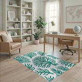 Teal Coral Fern Outline Area Rug