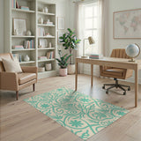 Teal Floral Vine Cream Area Rug