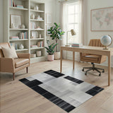 Modern Black White Geometric Block Rug