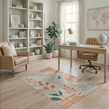 Abstract Orange Teal Botanical Leaf Area Rug