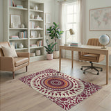 Purple Mandala Area Rug with Birds Florals