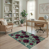 Burgundy Rose Trellis Climbing Area Rug