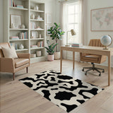 ODIKA Washable Abstract Fluid Wavy Area Rug, Black & Cream Low Pile