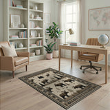 Rustic Moose Silhouette Winter Forest Area Rug