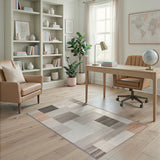 Modern Geometric Block Area Rug in Grey Beige