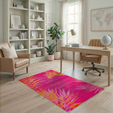 Vibrant Pink Tiger Palm Leaf Area Rug
