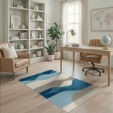 Abstract Blue Wave Layers Area Rug