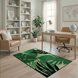 Coastal Beach Vibrant Monstera Leaf Green Area Rug
