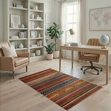Southwestern Striped Area Rug in Rust Orange Navy