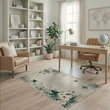 Teal Butterfly Floral Distressed Vintage Rug