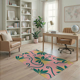 Vibrant Pink Leaf Swirl Area Rug