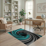 Teal Vortex Swirl Abstract Area Rug