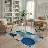Geometric Blue Teal Circle Area Rug