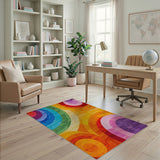 ODIKA Washable Rainbow Geometric Area Rug - Colorful Low Pile Non-Slip Carpet for Kids & Pets