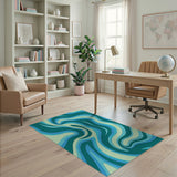 Blue and Teal Teal Blue Swirl Abstract Area Rug