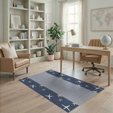 Coastal Beach Navy Starfish Striped Coastal Area Rug