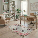 Vintage Pink Peony Butterfly Area Rug