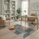 Modern Geometric Abstract Orange Grey Area Rug