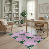 Playful Green Bow Pink Pattern Area Rug