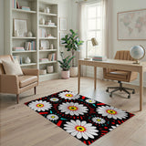 White Daisy Red Geometric Area Rug