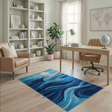 Moonlit Ocean Waves Blue Abstract Rug