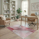 ODIKA Washable Abstract Geometric Pink Area Rug - Modern Watercolor Non-Slip Low Pile Rug