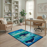 Blue and Teal Kids Cartoon Whimsical Whale Ocean Kids Area Rug
