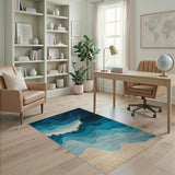 ODIKA Coastal Ocean Wave Abstract Washable Area Rug - Low Pile Non-Slip Home Decor