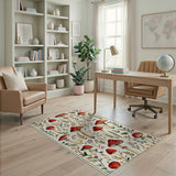 Floral Vintage Whimsical Red Mushroom Meadow Area Rug