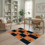 Orange Black Bat Checkerboard Area Rug