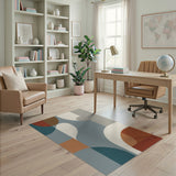Abstract Teal Rust Geometric Area Rug