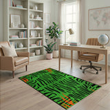 Vibrant Green Tiger Stripe Area Rug with Orange Accents