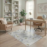 Grey Floral Vintage Area Rug with White Blooms