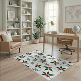 Festive Holly Berry Leaves Pattern Rug